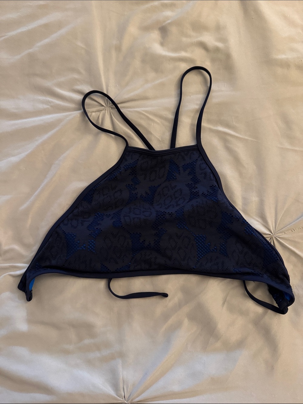 aerie Navy Blue Crochet High Neck Bikini Top